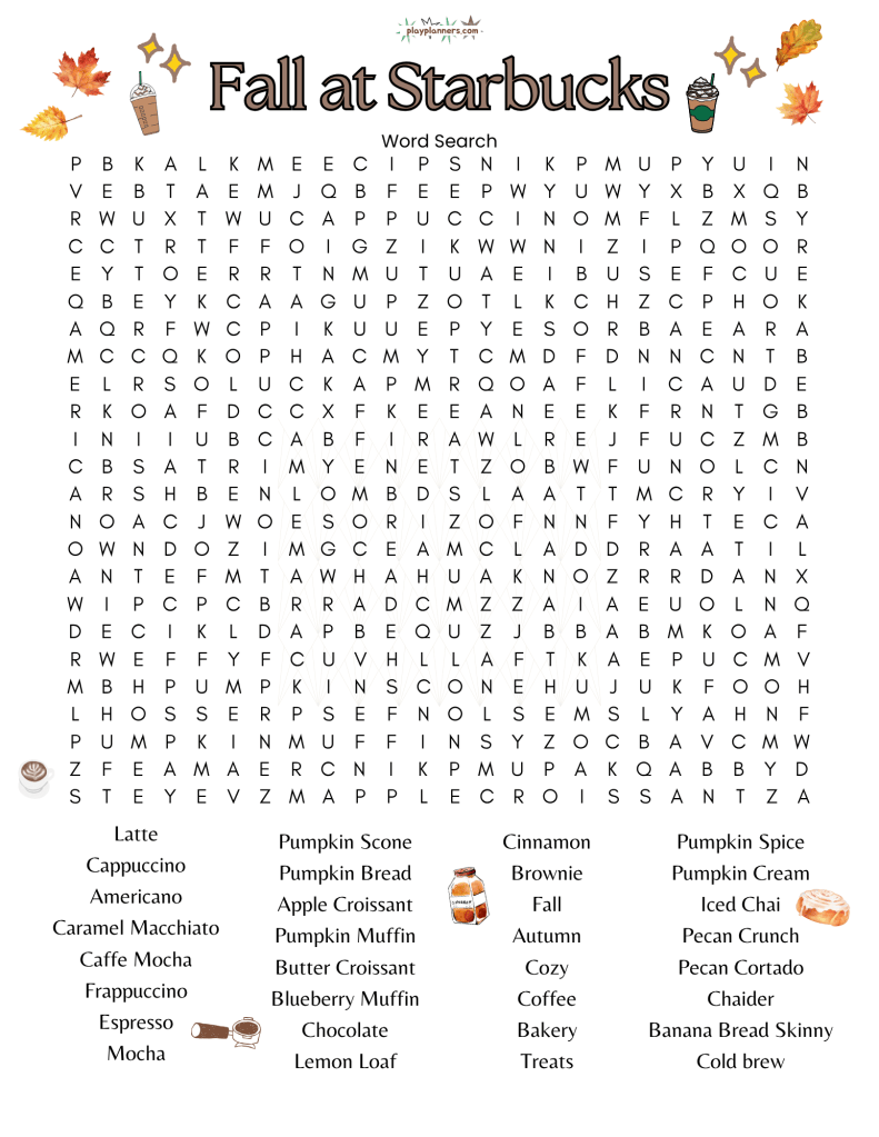 starbucks fall drinks word search puzzle
