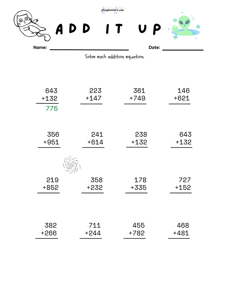 free printable 3rd grade addition worksheet