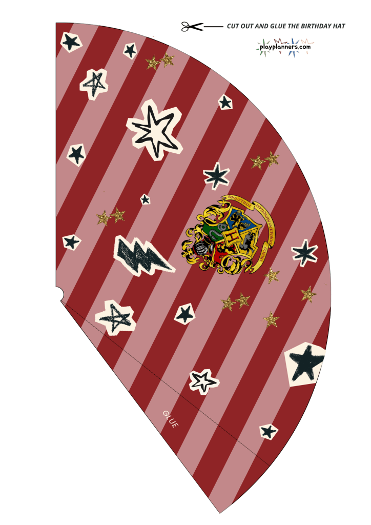Harry Potter themed birthday party hat printable included in a magical wizard birthday party bundle for kids.