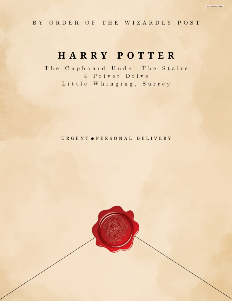 Harry Potter flying letters printable party decoration inspired by magical Hogwarts acceptance letters, perfect for decorating a wizard themed birthday party.