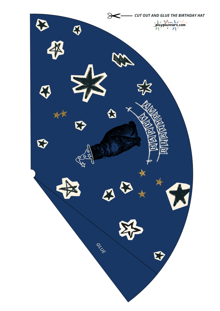 Printable wizard birthday party hat for children celebrating a Harry Potter themed birthday party.