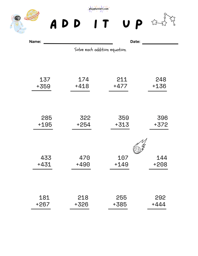 free printable 3rd grade addition worksheet
