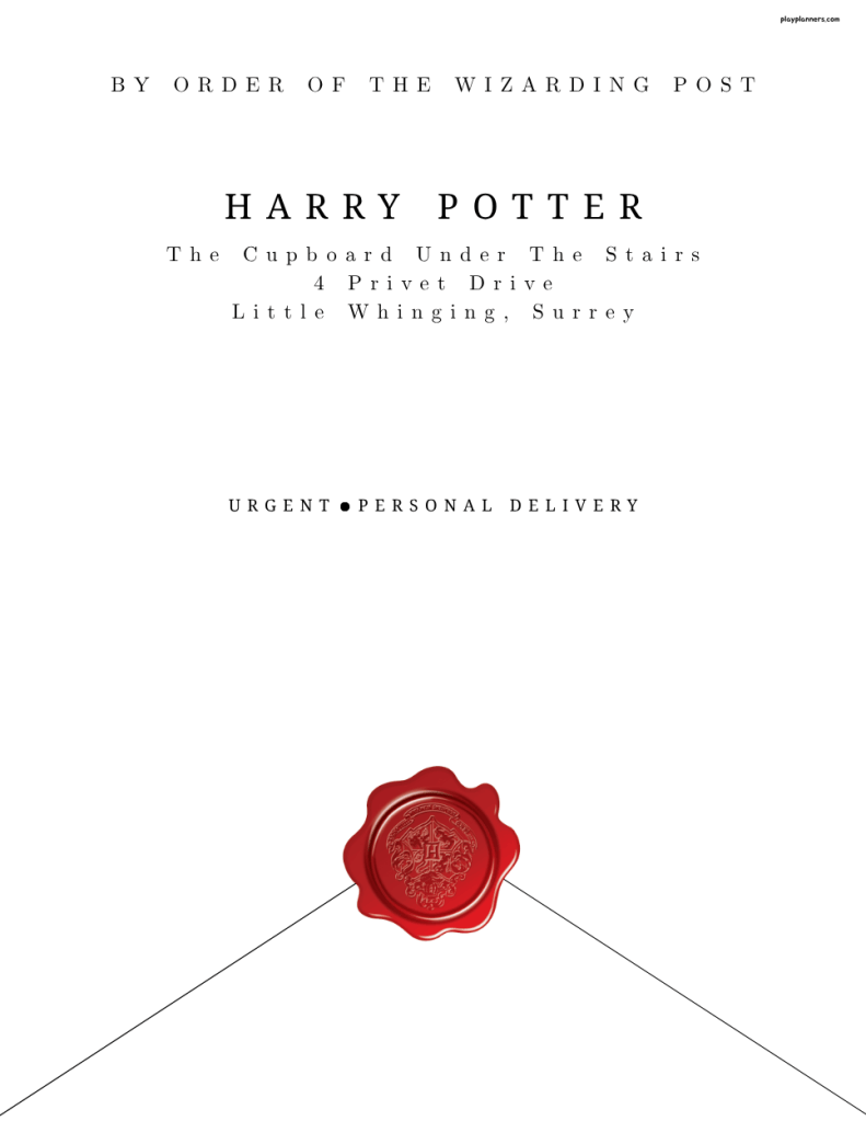 Printer-friendly Harry Potter flying letters decoration printable on a white background to save ink while decorating a Hogwarts themed birthday party.