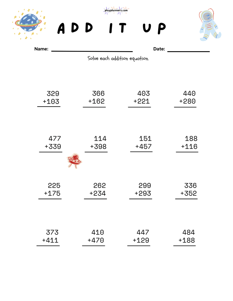 free printable 3rd grade addition worksheet