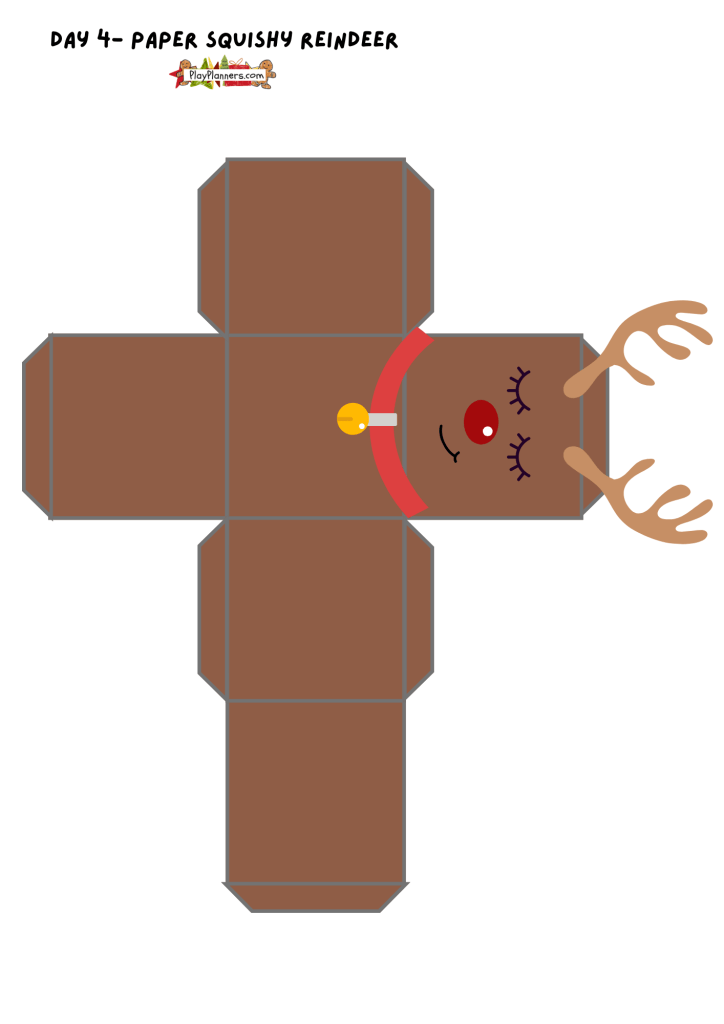 Reindeer paper squishy printable for kids, a cute Christmas-themed design in the 12 Days of Squishmas collection.