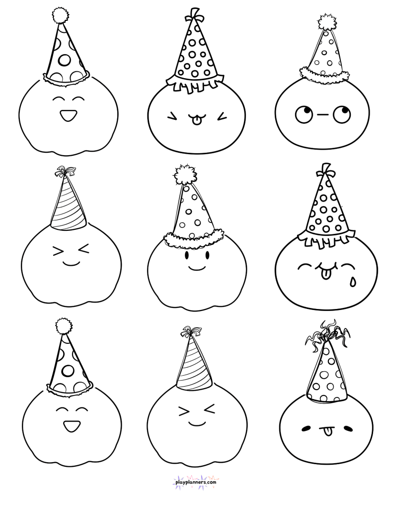 Printable squishy coloring pages for boys' birthday parties, featuring five fun squishy-themed designs with cute squishy toys and playful details to color. A fun birthday party activity for kids who love squishies, perfect for keeping guests entertained between games or taking home as a party activity.