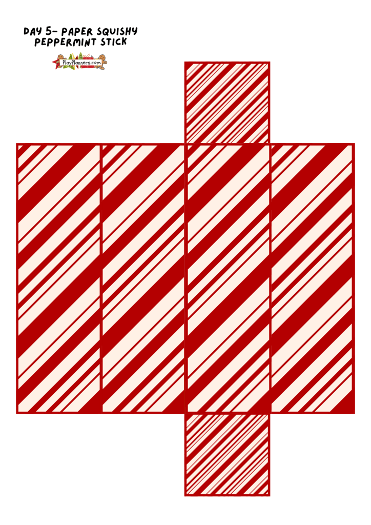 Peppermint stick paper squishy printable with a classic Christmas candy design for kids to make and collect.
