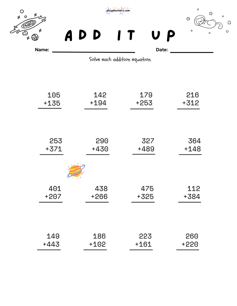 vertical addition free printable 3rd grade addition worksheet
