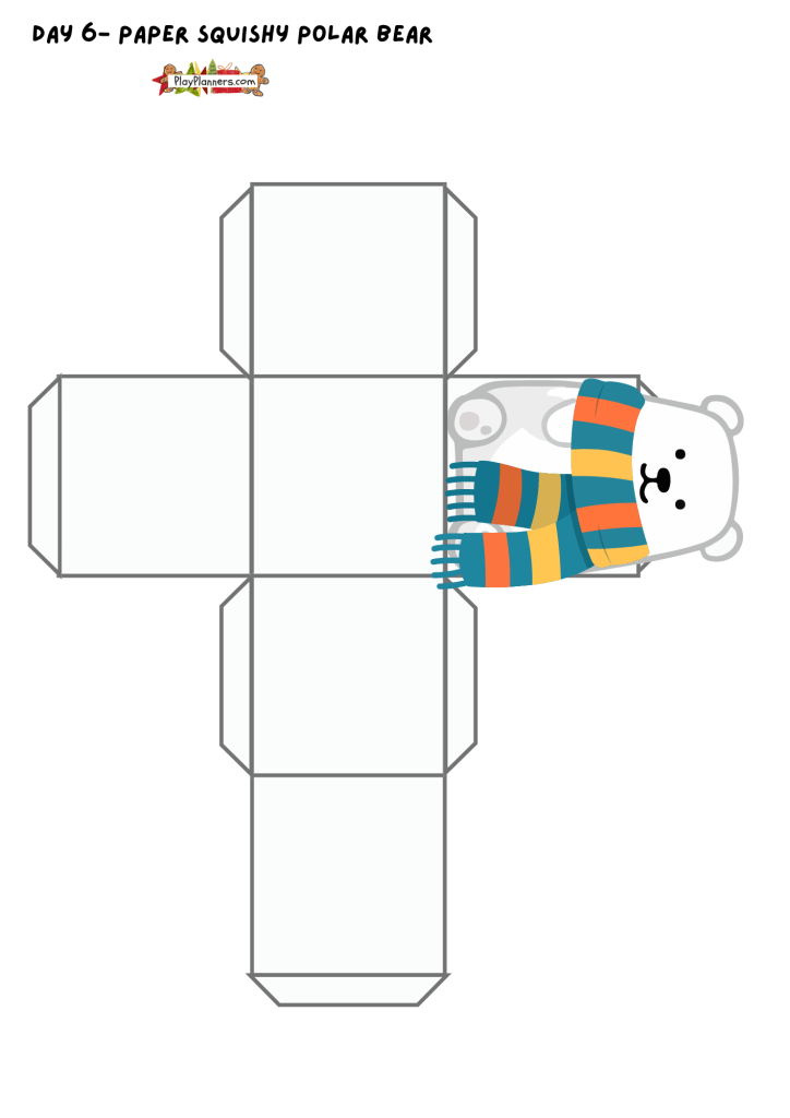 Polar bear paper squishy printable for kids, a cute winter character in the 12 Days of Squishmas Christmas craft set.