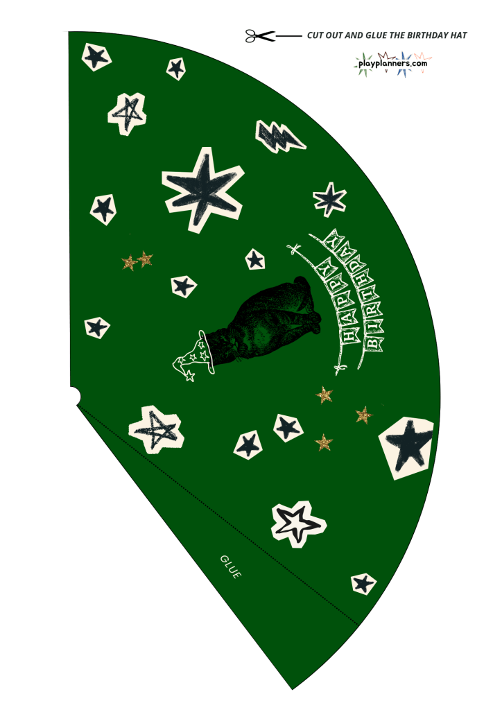 Hogwarts inspired birthday party hat printable for a Harry Potter themed celebration with friends.