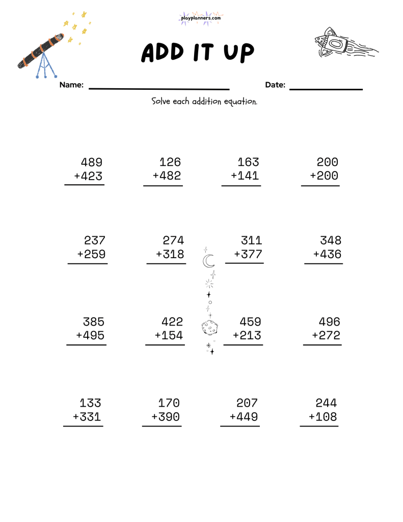 cute free printable 3rd grade addition worksheet