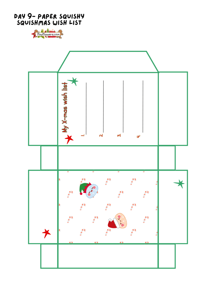 Squishmas wish list paper squishy printable for kids who love squishy toys and Christmas crafts.