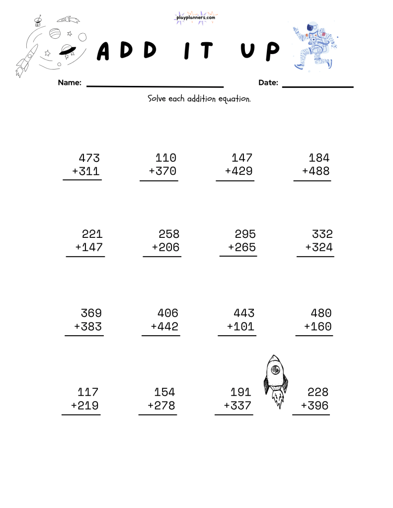 free printable 3rd grade addition worksheet