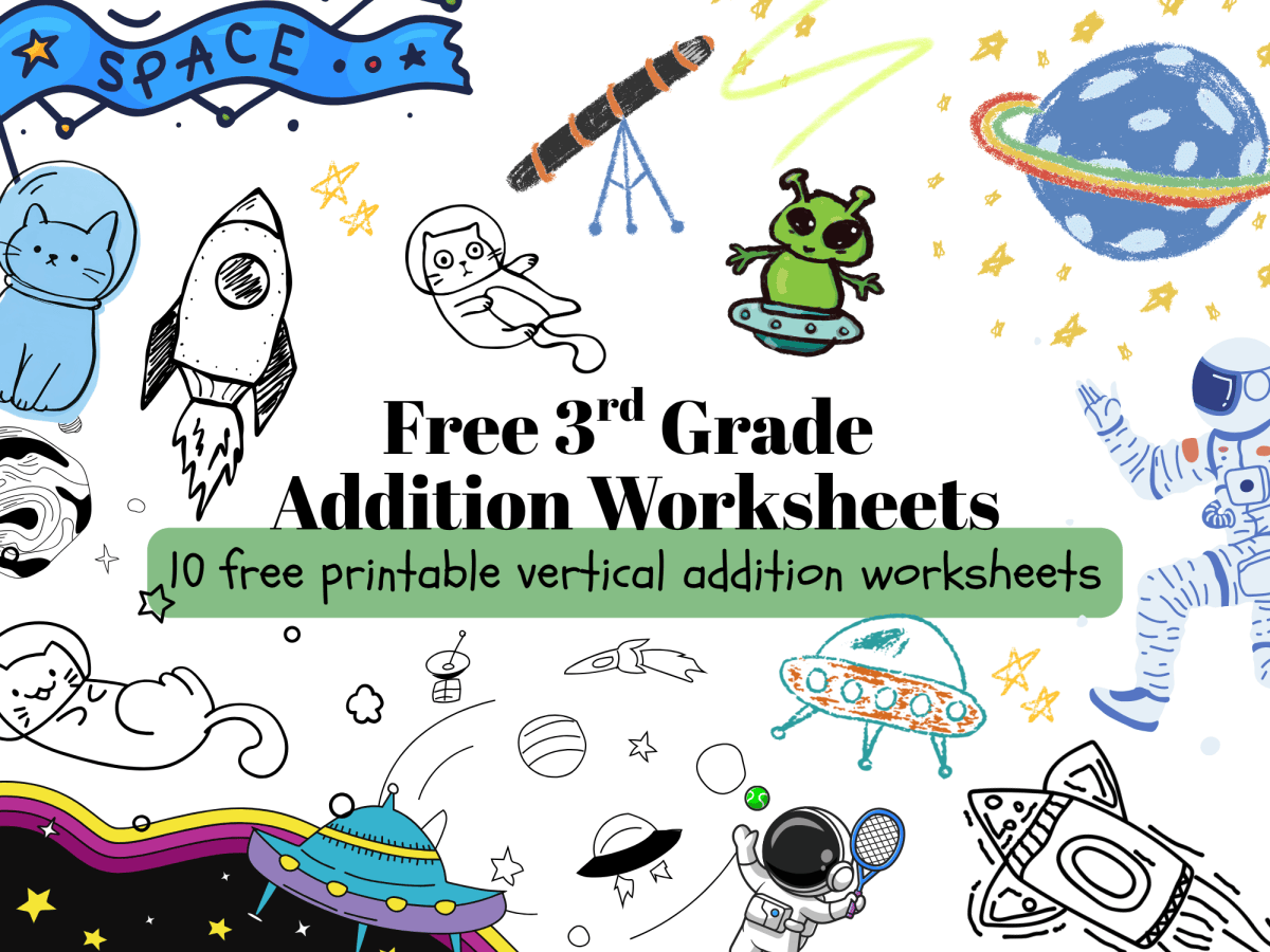 Free Space Themed 3rd Grade Addition Worksheets (10&nbsp;Printables)