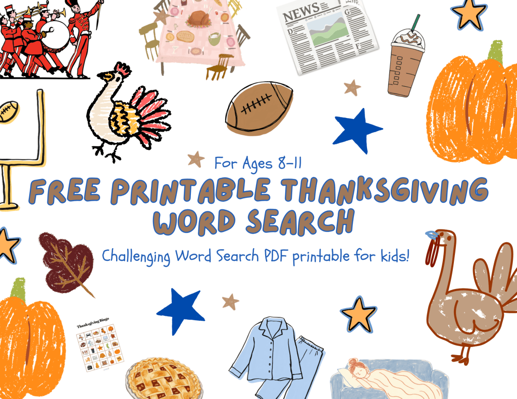 Free printable Cozy Thanksgiving Word Search for kids with a cozy fall-themed design, perfect for babysitters, parents, homeschoolers, and teachers.