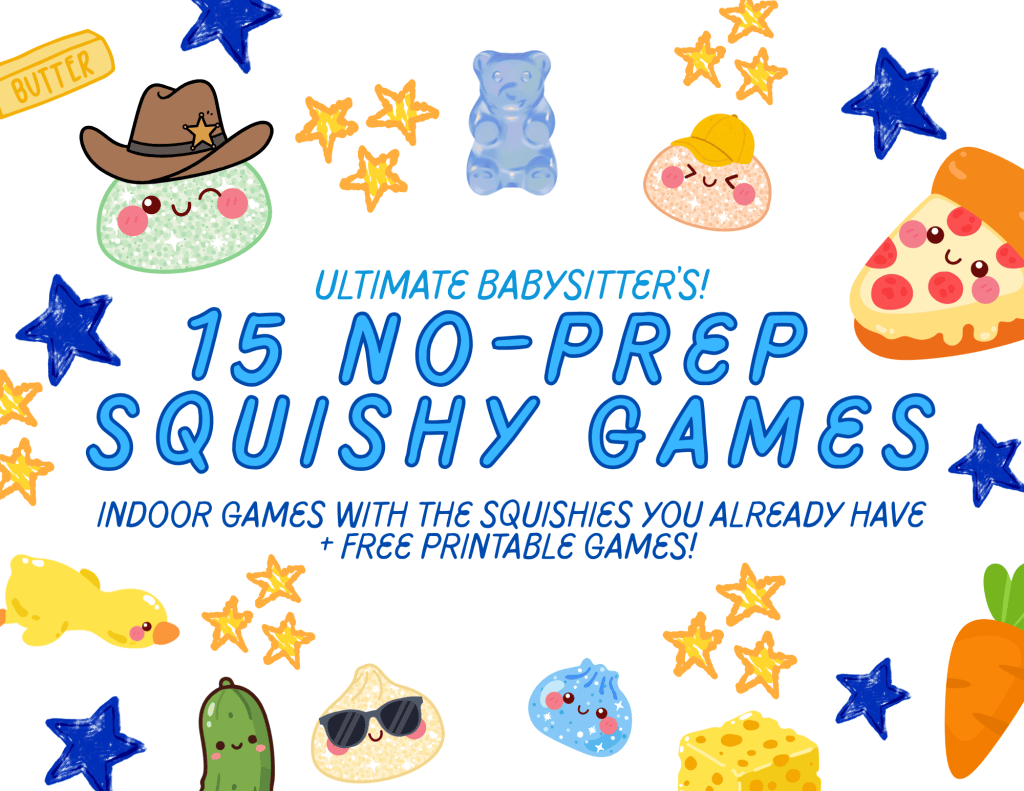 Colorful collection of squishy toys and fidget toys for kids, featuring 15 fun squishy games and free printable activities.