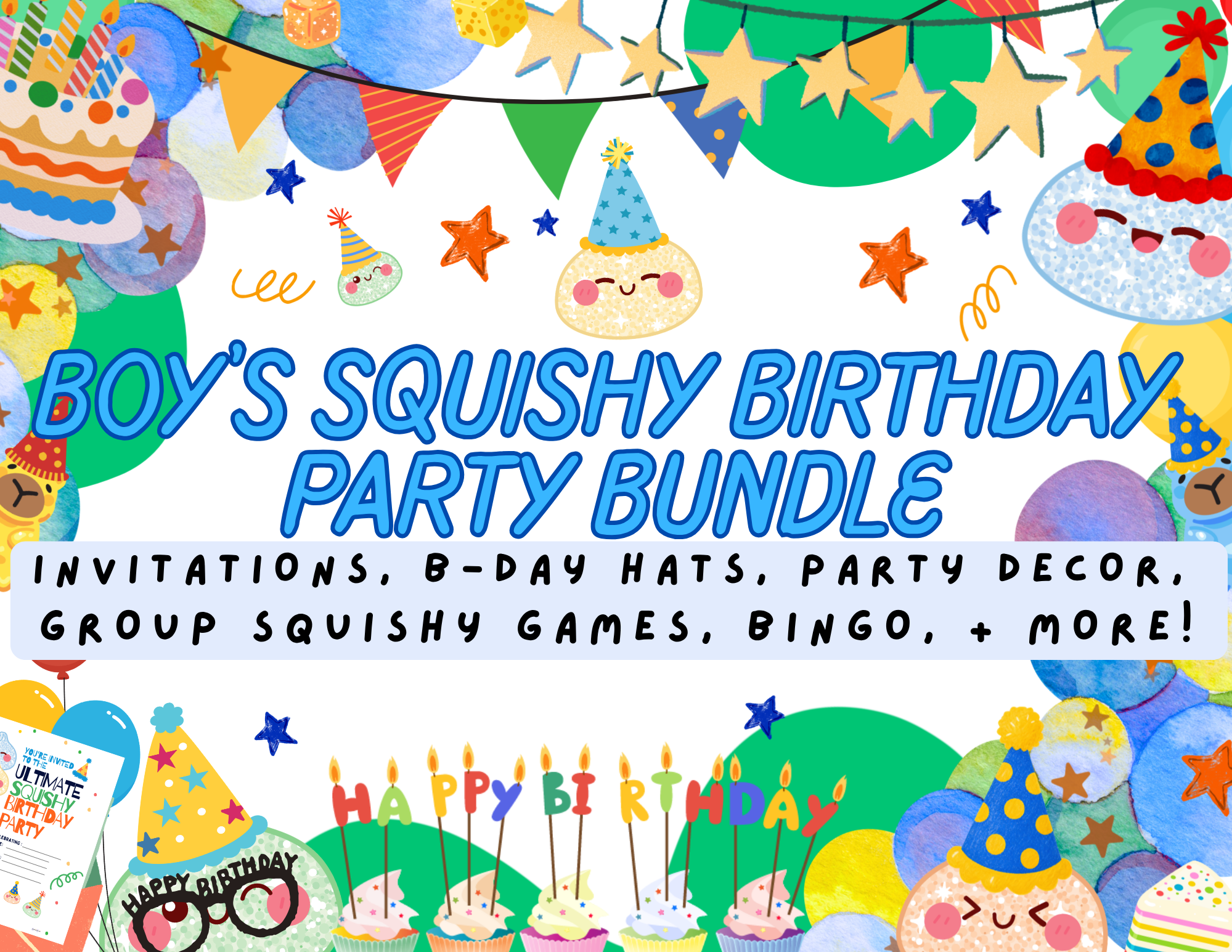Squishy Birthday Party Bundle for Boys: Games, Printables & Decorations