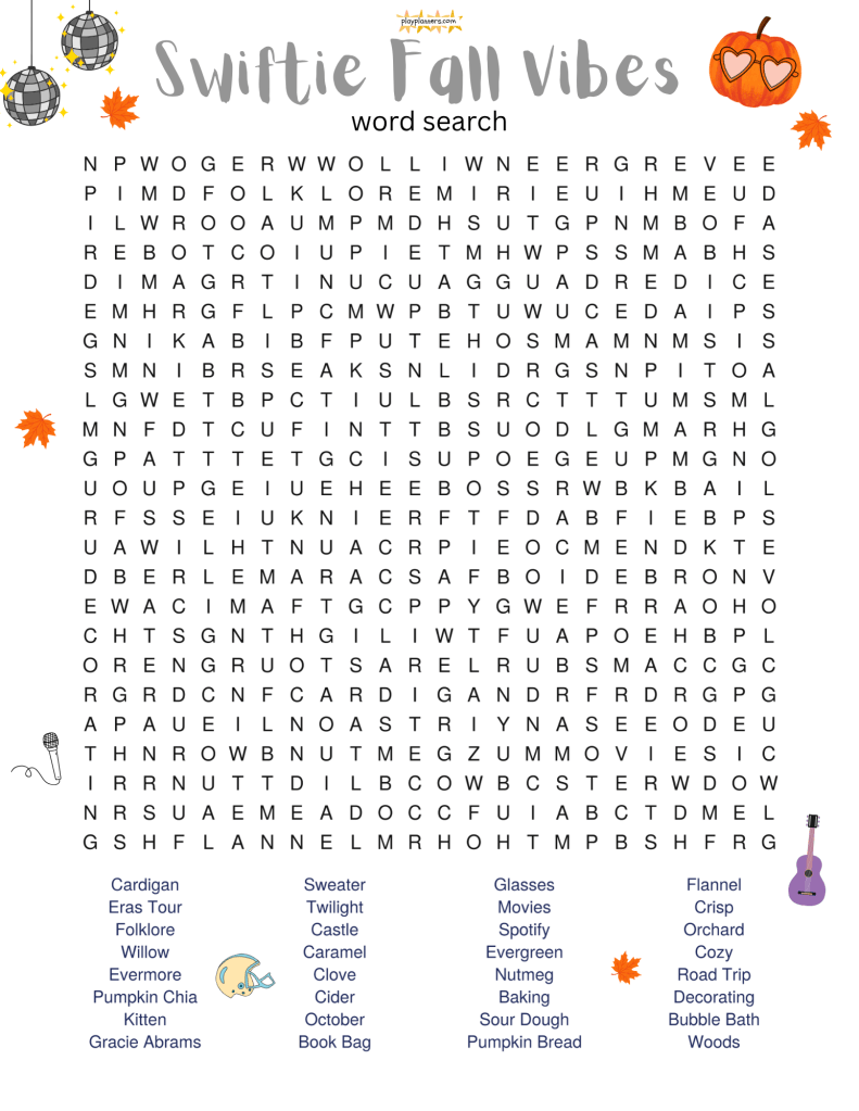 fall themed taylor swift word search for kids free