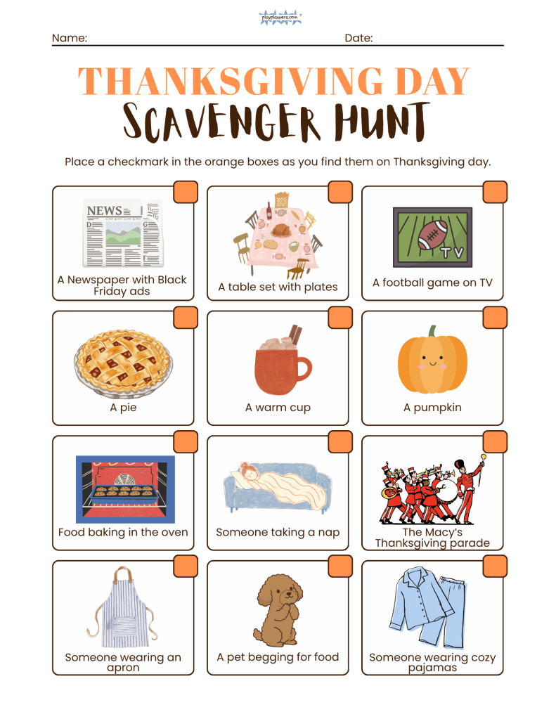 kids thanksgiving scavenger hunt free printable activity