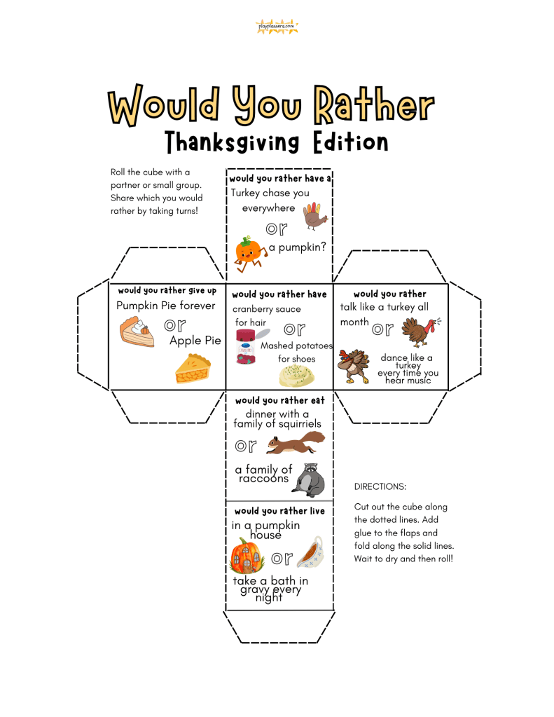 free printable cut out would you rather dice game for kids